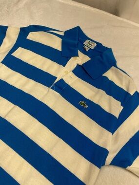 Vintage Lacoste Men’s Polo Blue And White Striped Size Xl